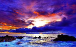Purple red sunset coast