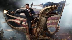 Ronald Reagan Riding a Velociraptor by SharpWriter Ronald Reagan Riding a Velociraptor by SharpWriter