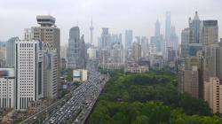 City 5186. Aerial View of Expressway of Shanghai, Oriental Pearl Tower, Jin Mao Tower, Blurred Logos Shanghai - China 00:00:12