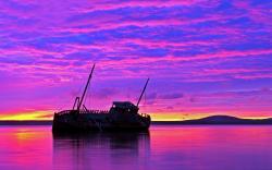 Shipwreck purple sunset