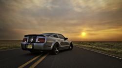 Silver ford mustang sunset Wallpaper