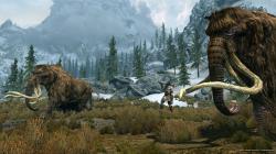 Mammoths roam Skyrim under protection of their Giant masters
