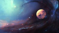 Space Nebula Planet Moon Stars Art HD Wallpaper