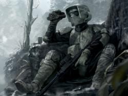 An ambushed scout trooper sniper with a E-11s. Star Wars ...