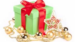 3840x2160 Wallpaper box, gift, ribbon, star, balls, christmas, new year