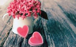 Vase Flowers Pink Hearts Love