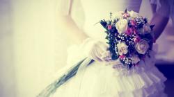 Preview wallpaper bride, bouquet, flowers, gloves, wedding 1920x1080